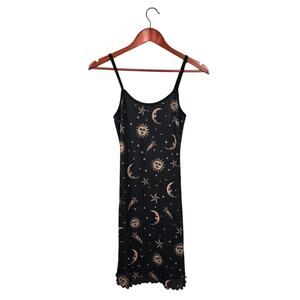 HOROSCOPEZ Witchy Spaghetti Strap Dress Black/Gold Womens Sz M Whimsy Goth‎ Y2K